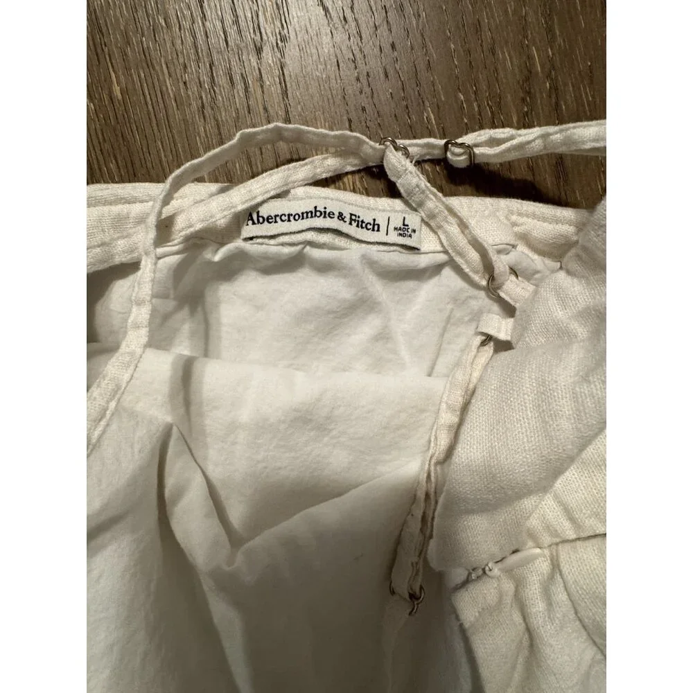 Abercrombie & Fitch Linen Strappy Mini Dress Cream Coastal Graduation L - Picture 8 of 13
